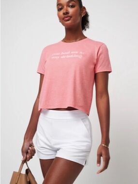 Travis Mathew Pink Short-Sleeve cropped Tee "you had me at day drinking" xs